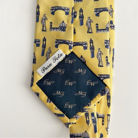Yellow Patterned Men's Silk Tie - Picture 5 of 6